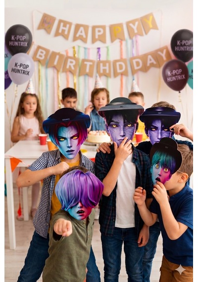 K Pop Saja Boys Huntrix Demon Hunters Karton Maske 6'lı Parti Doğum Günü Maske Seti