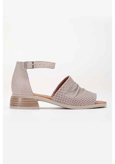 Analin Shoes Kadın Hakiki Deri Kalın Bantlı Alçak Topuklu Sandalet Silvergrey