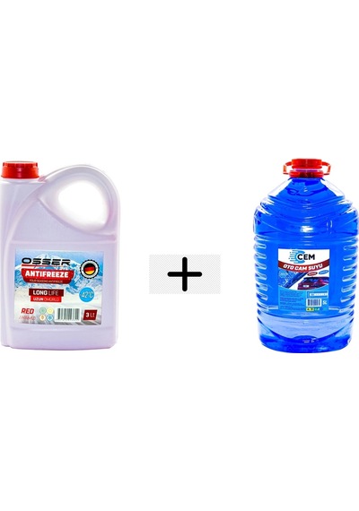 Cem Kışlık İkili Set Cam Suyu 5 Lt Antifrizli -20 Derece+kırmızı Antifriz 3 Lt -42 Derece