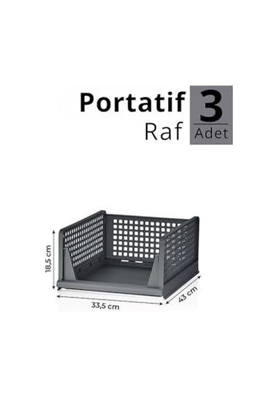 3 Lü Kayar Raf Organizer Gri Dolap Içi Kıyafet Aksesuar Düzenleyici 45x35 Cm Mıt1263 Genel