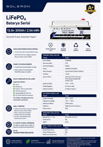 Soleron 200ah-12.8v Lityum Akü