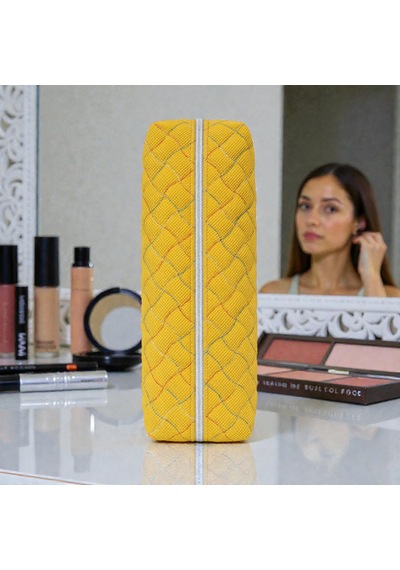 Makyaj Malzeme Çantası, Kapitone Mini Vanity Çanta Zarif Kompakt Form 20 8 8 Cm 1 Ad Sarı
