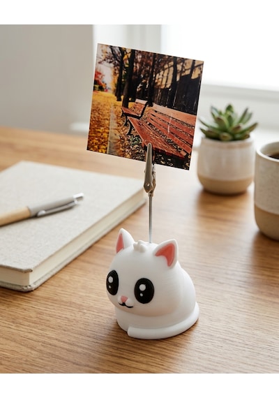 Kedi Notluk & Fotoğraf Tutucu Dekoratif Masa Düzenleyici Beyaz