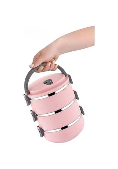3 Katlı Vakumlu Yemek Termosu 3lü Sefer Tası Freshbox Serisi Pembe Açık Pembe