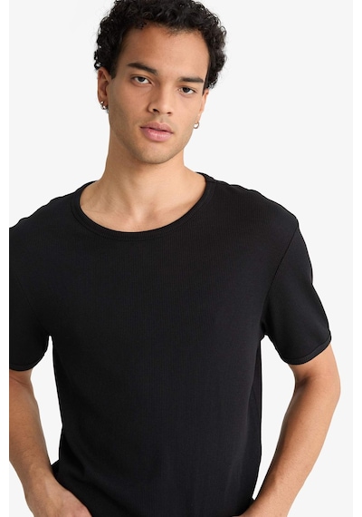Defacto Slim Fit Dar Kesim Bisiklet Yaka Ribana Kısa Kollu Tişört F9535ax25hsbk81 SIYAH