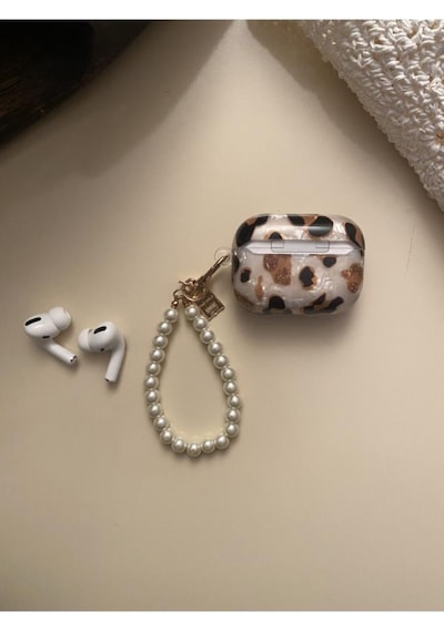 Apple Uyumlu AirPods Pro Kılıf Kulaklık Kılıfı Leopar Desenli Kopçalı Korumalı Kılıf