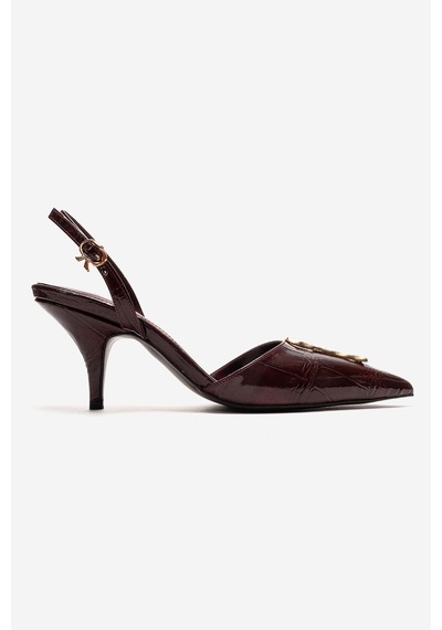 Luvishoes Yvella Bordo Rugan Baskı Tokalı Sivri Burunlu Kadın Topuklu Ayakkabı