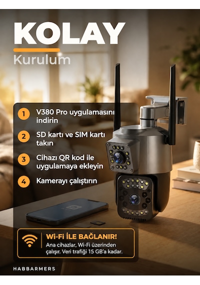 6mp Wifi Çift Lensli Ptz Güvenlik Kamerası Hareket Takibi Gece Görüşü Uzaktan İzleme İki Yönlü Ses Dış Mekan Kamera