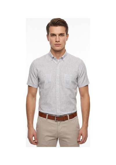 Mösyö Erkek Çift Cepli % 100 Cotton Kısa Kol Gömlek Bgl-st05647 Bej