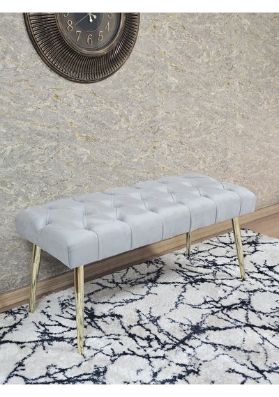 Zafir Gold Kaplama Sivriltme Ayaklı 90 Cm Puf Bench - Puf - Bench - Kasalı Oturak - Oturak - Yatak Ucu Puf Gri