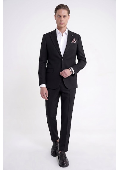 Efor Slim Fit Mono Yaka %97 Tencel Kumaş Çift Yırtmaç Esnek Siyah Takım Elbise Tk 941