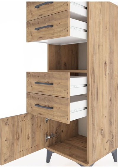 Hyperion Dolap Tek Raflı 4 Çekmeceli Tek Kapaklı 44x44x134 Çam-çam Atlas Çam