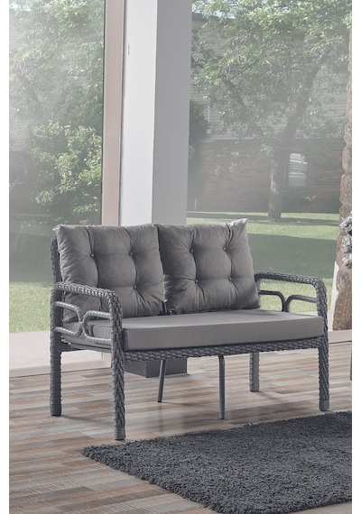 Rio Rattan Bahçe Balkon Oturma Takımı 2+1+1+camlı Masa Gri Gri