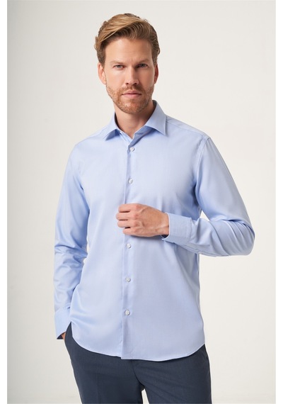 İmza Koyu Mavi İtalyan Yaka Oxford Slim Fit Kolay Ütü Pamuklu Gömlek 1004265270