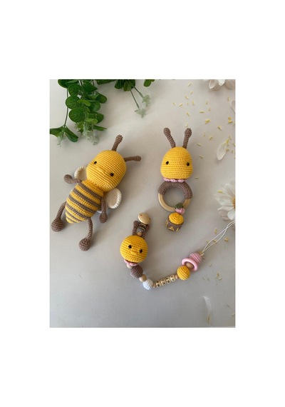 Adenya Sepeti Amigurumi Arı Luna Üçlü Set Koyu Sarı