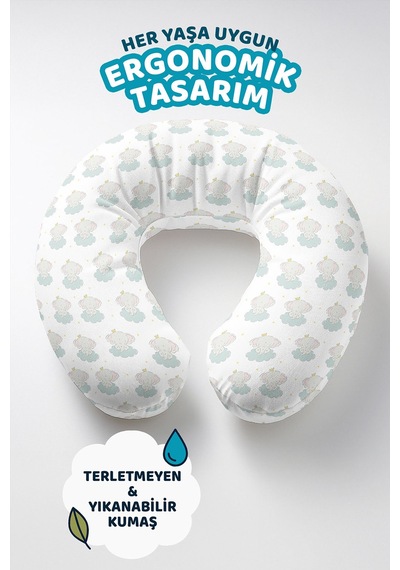 Sevimli Fil Desenli Pamuklu Boyun Yastığı - Bulut Figürlü Pastel Mavi Sarı Seyahat Yastığı Çok Renkli