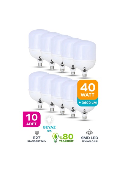 40w Tasarruflu E27 Beyaz Işık Torch Led Ampul 10 Adet 10 Adet