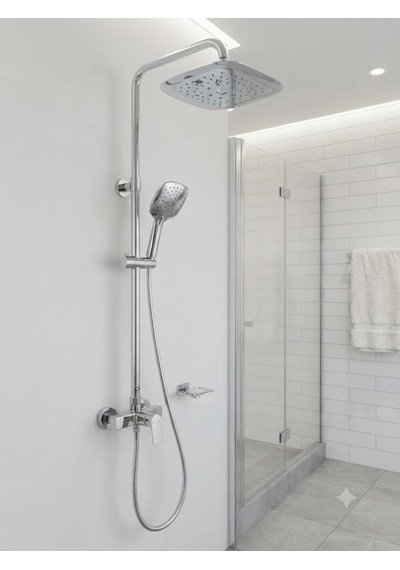 Ck Shower Systems Kare Tepe Başlıklı Robot Duş Seti - Krom Kaplama Paslanmaz Kolon Duş Sistemi