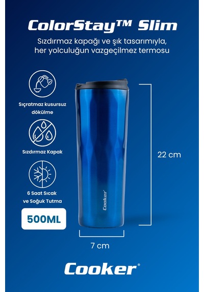 Cooker Colorstay Slim 500 Ml Paslanmaz Çelik Bardak Termos Ckr2100 Lacivert