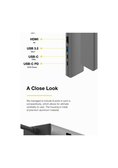 Primex Px-U520 4K@30Hz Gri Metal Type-C To 4K Hdmı+Usb 3.0+Rj45+S Primex Px-U520 4K@30Hz Gri Metal Type-C To 4K Hdmı+Usb 3.0+Rj45+S