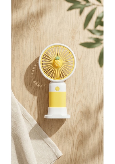 Mini El Fanı Ananas Figürlü Sarı Kompakt Tasarımlı,usb Şarjlı Güçlü Taşınabilir Vantilatör Fan-pl103