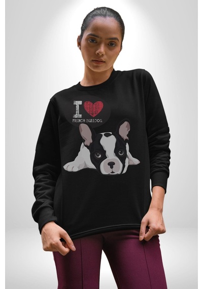 Seni Seviyorum Bulldog Unisex Siyah Baskılı Sweatshirt Siyah