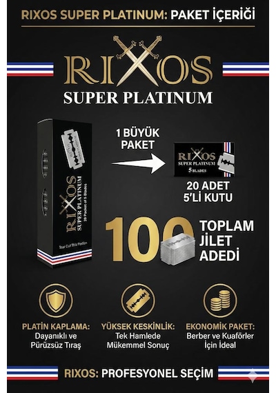 Rixos Super Platinum 20x5 Adet Bütün Berber Jileti Toplam 100 Adet