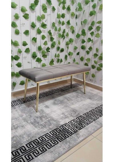 Özcan Metal Gold Metal Ayaklı Metal Kasalı Bench Mutfak Salon Antre Yatak Odası Balkon Puf Bank Gri