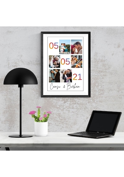 Sevgiliye Hediye Kişiye Özel İsim Yazılı Yapışkanlı Çerçeve Tablo 20x30 - Fotoğraf Kolajlı Duvar Dekoru