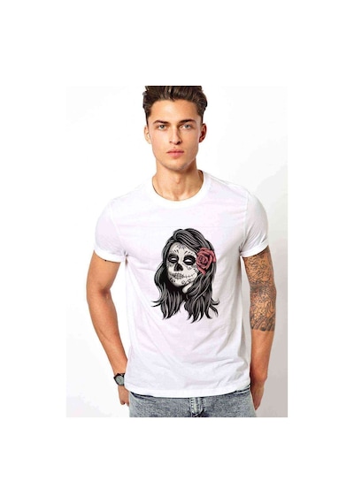 Queen Skull Baskılı Beyaz Erkek Tshirt