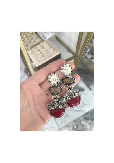 Tasarım Çiçek Küpe Çok Renkli