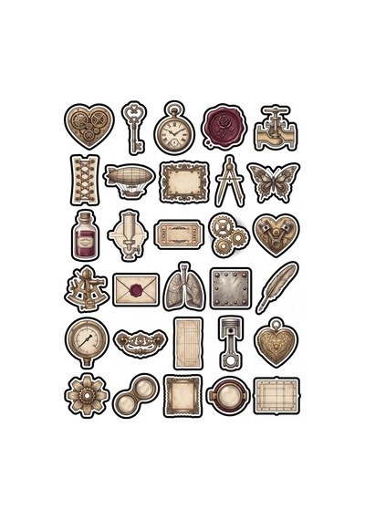 30 Adet Vintage Steampunk Tasarım Sticker Seti - Scrapbook Ajanda Defter Laptop İçin Çok Renkli