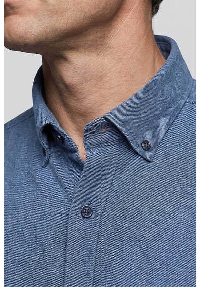 Bisse Regular Fit Pamuk Cepsiz İndigo Uzun Paşa Yaka Gömlek Gmmlj252027 D66 Indigo