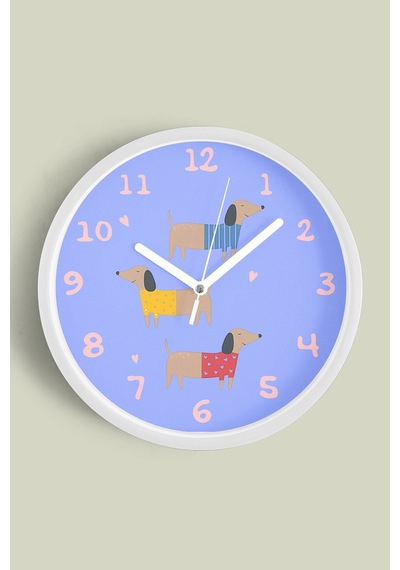 Sevimli Köpekler Modern Duvar Saati - Çocuk Odası Duvar Saati - 42cm - Önü Camlı Beyaz Kasa Beyaz