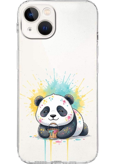 Apple Uyumlu iPhone 13 İle  Splash Panda Tasarımlı Kamera Korumalı Şeffaf Silikon Kılıf 051i