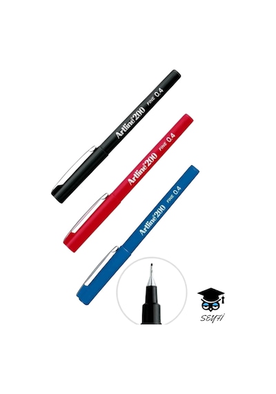 Artline 200n 0.4 Mm İnce Uç Fineliner Kalem Seti 3 'lü Siyah Mavi Kırmızı Çok Renkli