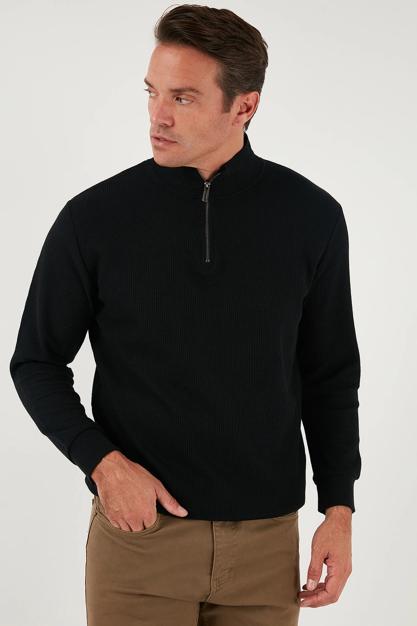 Buratti Pamuklu Regular Fit Yarım Fermuarlı Dik Yaka 2'Li Paket Erkek Sweat 5905716S2 Koyu Vizon-Siyah
