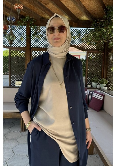Rabia Şamlı İnci Pantolonlu Takım Lacivert Normal