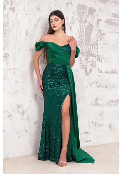 Livanomi Saten Payet Detaylı Yeşil Uzun Abiye Elbise-yeşil Yeşil