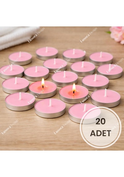 Tealight Mum - Kırmızı Küçük Yuvarlak Sevgililer Günü Yer Ve Masa Mumu 20 Adet Pembe Diğer