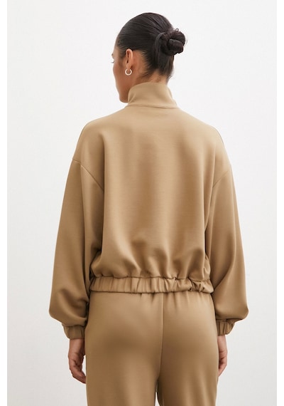 Never More Fermuarlı Sweatshirt Camel