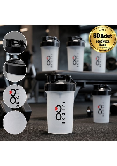 Logonuza Özel 50 Adet S102 550 Ml Shaker - Kapaklı Sporcu Shaker Beyaz