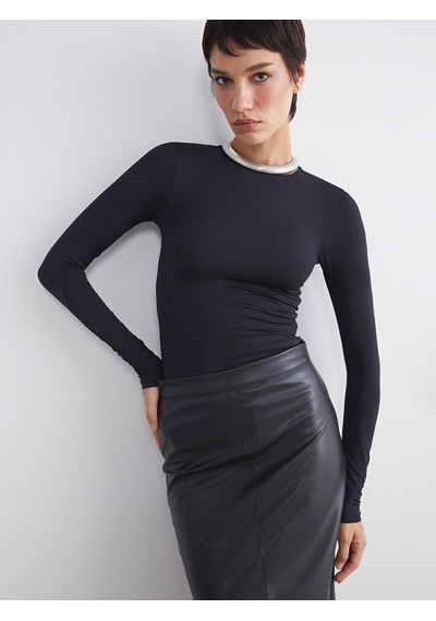 Lcw Vision Siyah Bisiklet Yaka Kadın Body