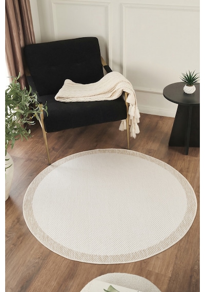 Sisalux 3084 Krem Bej Yuvarlak Sisal Dokuma Jüt Kilim Hav Toz Vermez Mutfak Oturma Odası Halısı Krem - Bej