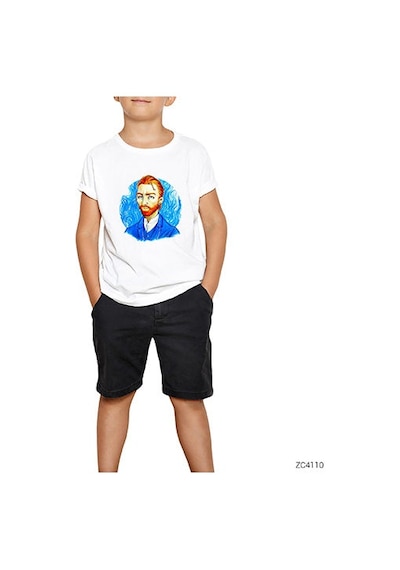 Zepplin Giyim Van Gogh Portre Kulaklık Beyaz Çocuk Tişört