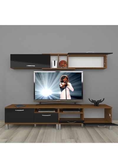 Decoraktiv Eko 5220 Mdf Krom Ayaklı Tv Ünitesi Tv Sehpası Ceviz - Siyah