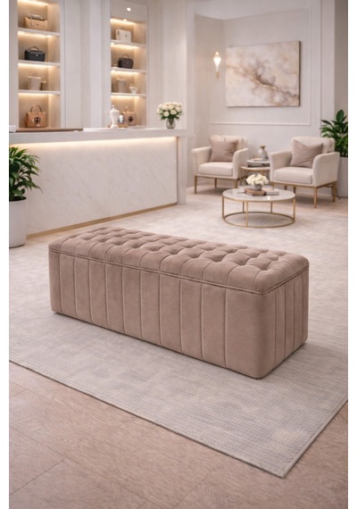 Modern Kapitone Puf Koltuk Bench, Konforlu Oturum Ve Lüks Görünüm Vizon - 863945362 Vizon