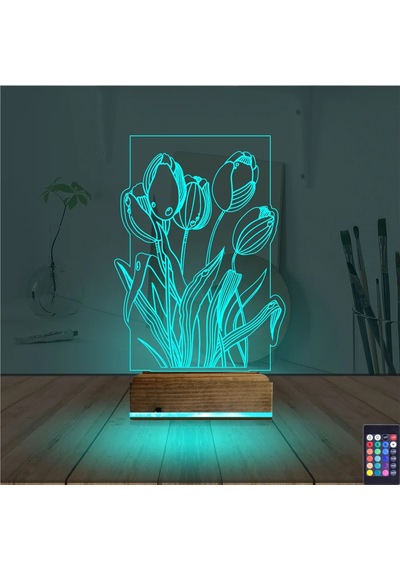 Luvivia Lale Çiçek 3d Lamba - Masa Gece Lambası Şeffaf