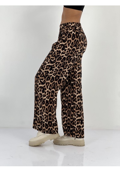 Miss Poem Kadın Leopar Desenli Bej Bol Pantolon Leopar