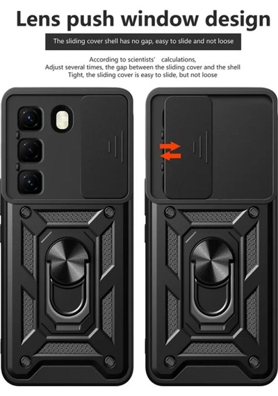 Infinix Hot 50 4G Uyumlu Tank Kılıf Yüzüklü Standlı Extra Koruma Zırhlı Outdoor Kapak - Siyah
